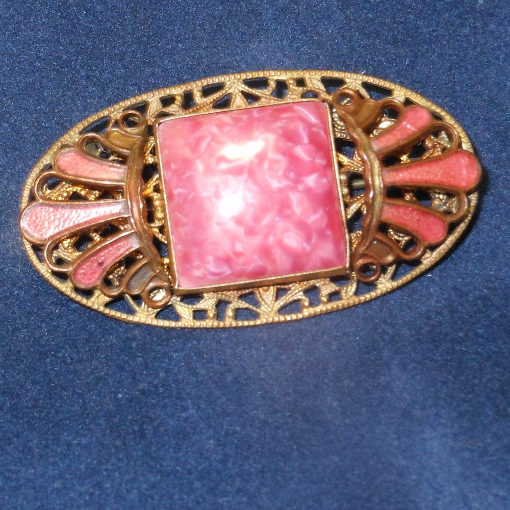 Vintage Filagree & Pink Swirl Brooch